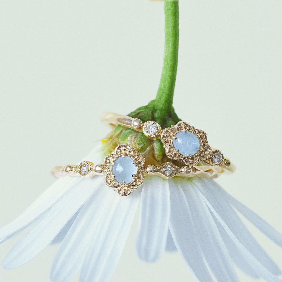 Olivenorma Vintage Natural Aquamarine Daisy Flowers Ring - image 0