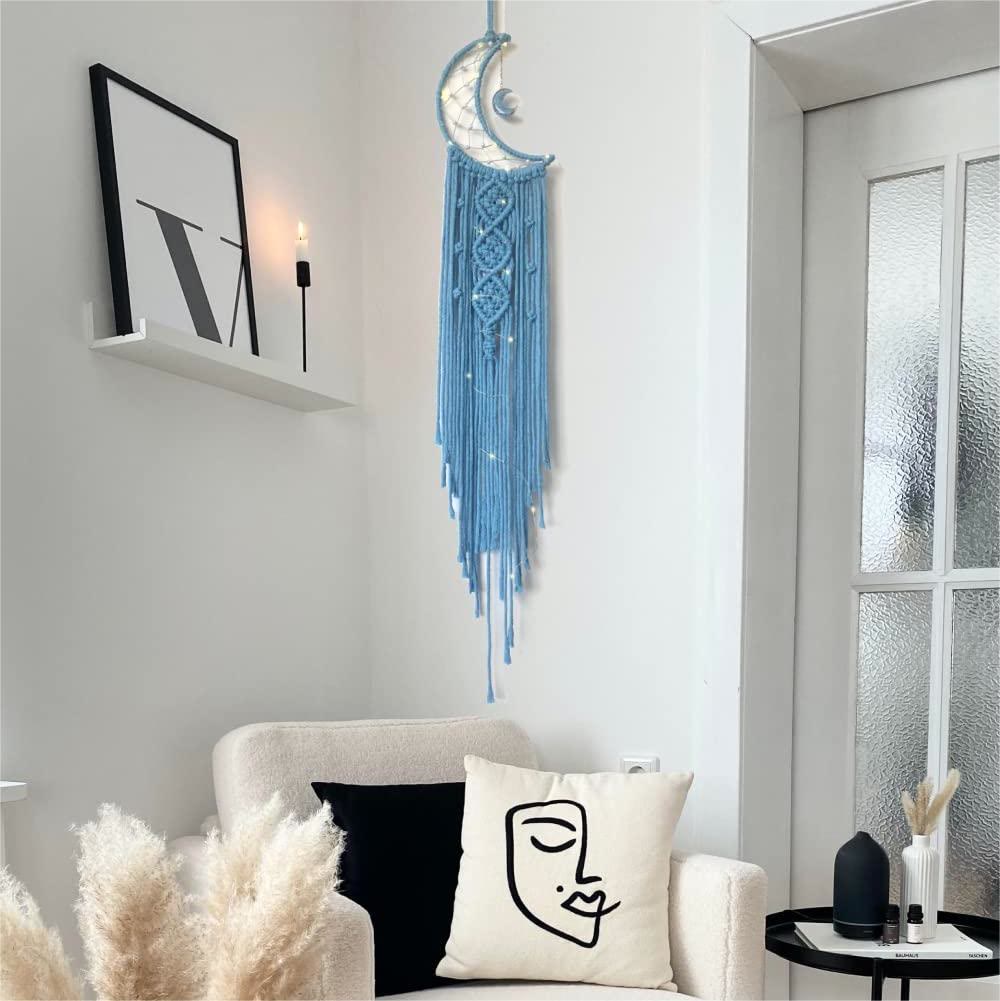 Olivenorma Star Moon Macrame Tassel Dream Catcher - Aquamarine - Moon - With Lights - image 15