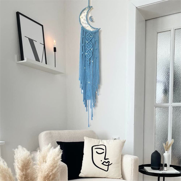 Olivenorma Star Moon Macrame Tassel Dream Catcher - Aquamarine - Moon - With Lights - image 15