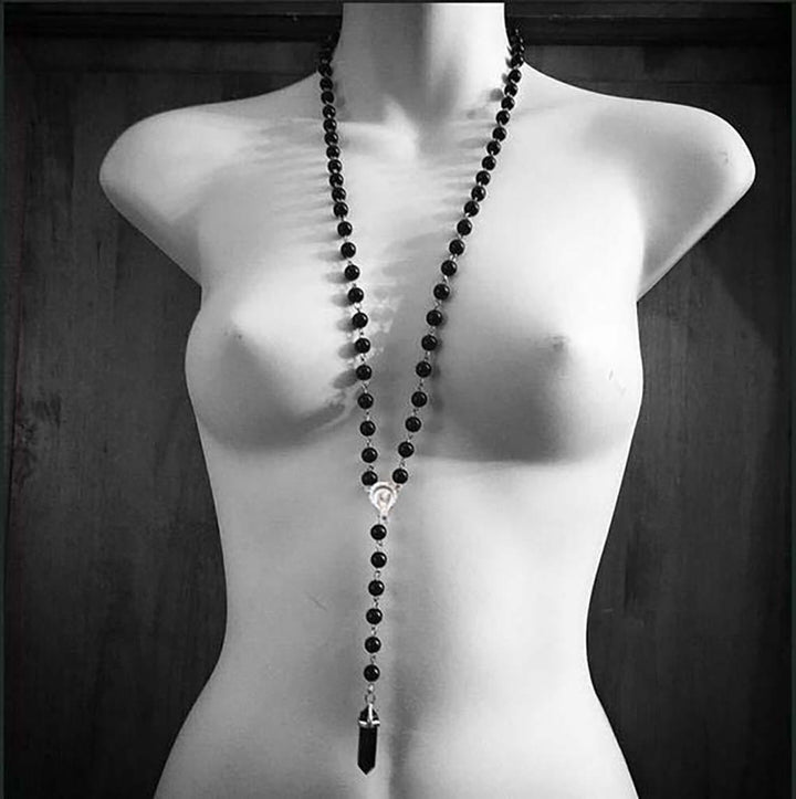 Olivenorma Obsidian Christianity Crystal Hexagon Pendant Rosary Necklace - image 1
