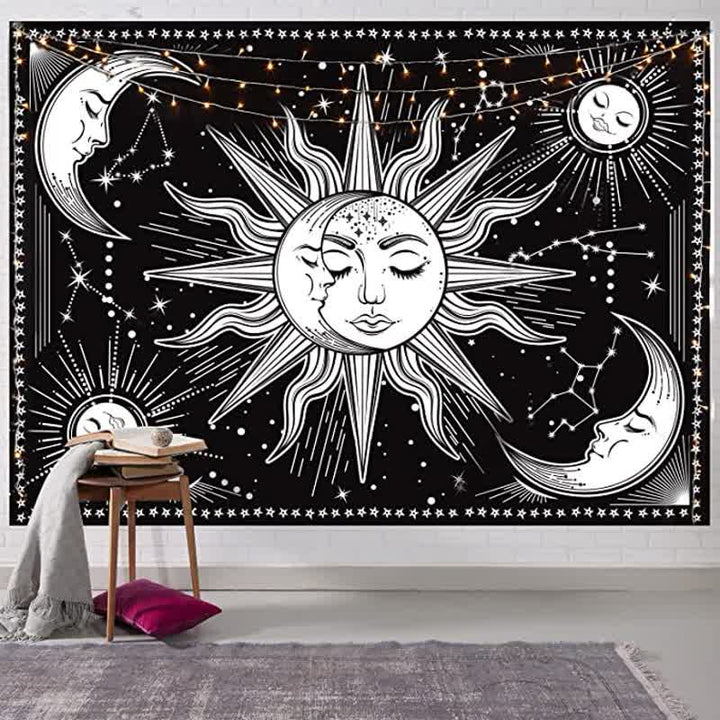 Olivenorma Sun And Moon Retro Art Yoga Wall Hanging Tapestry - White - 90.55"*59.0"(230*150cm) - image 0