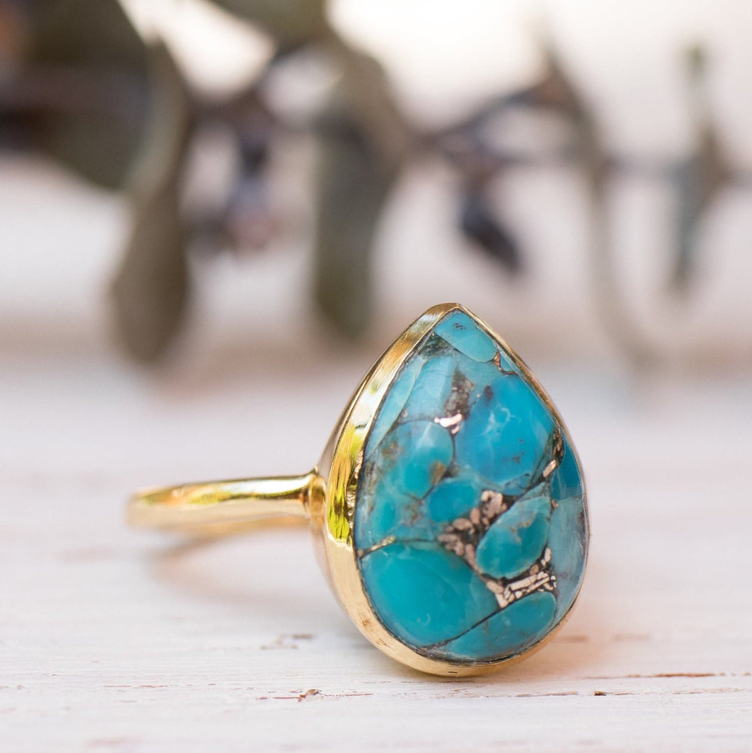 Olivenorma Copper Turquoise Tear Drop Ring - 10 - image 0