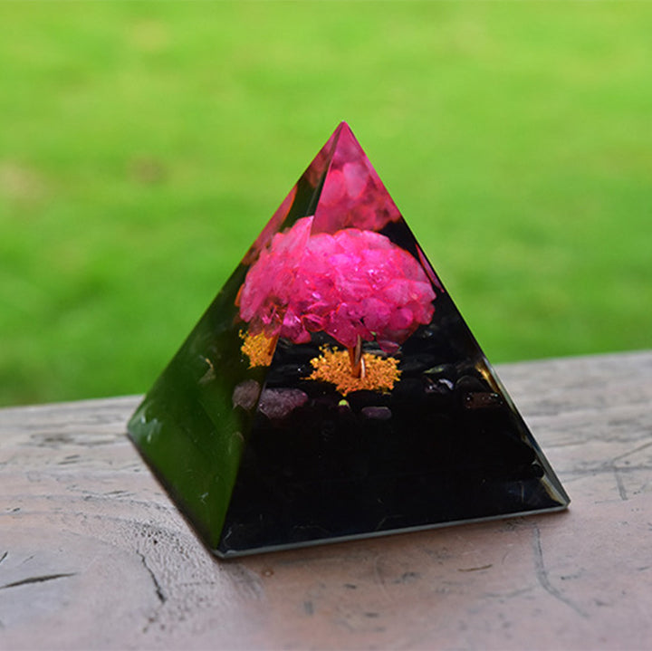 Olivenorma Obsidian with Pink Crystal Healing Orgone Pyramid - image 3