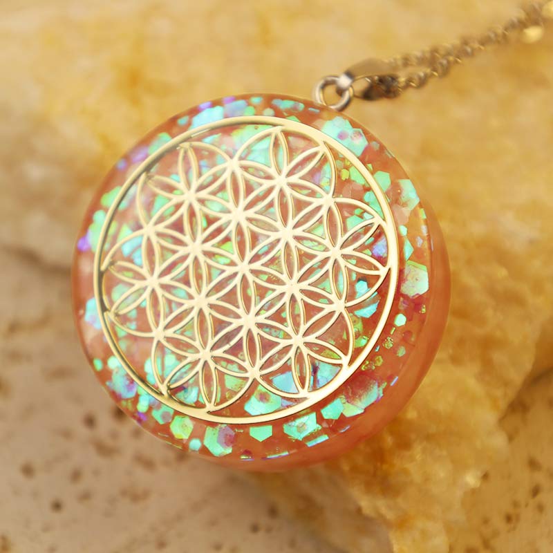 Rose Quartz Fower Of Life Reki Necklace - image 1