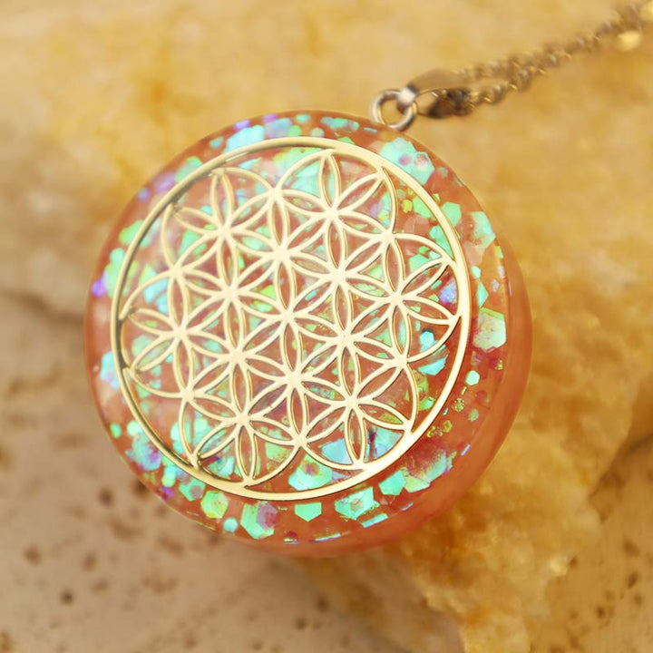Rose Quartz Fower Of Life Reki Necklace - image 1
