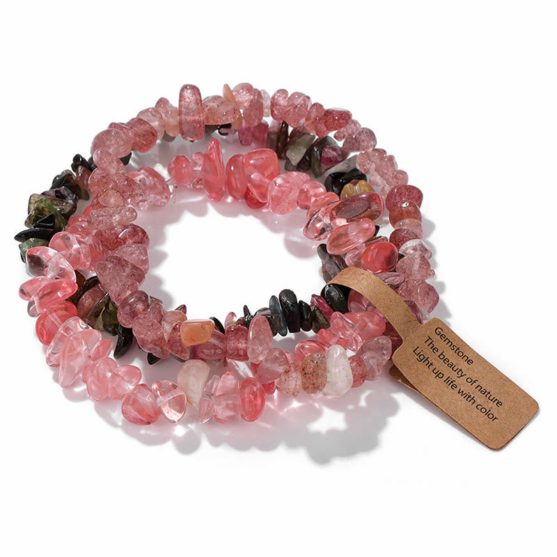 Olivenorma Natural Irregular Crystal Gravel Three Layer Bracelet - Red Smelting Quartz&Strawberry Quartz - image 31