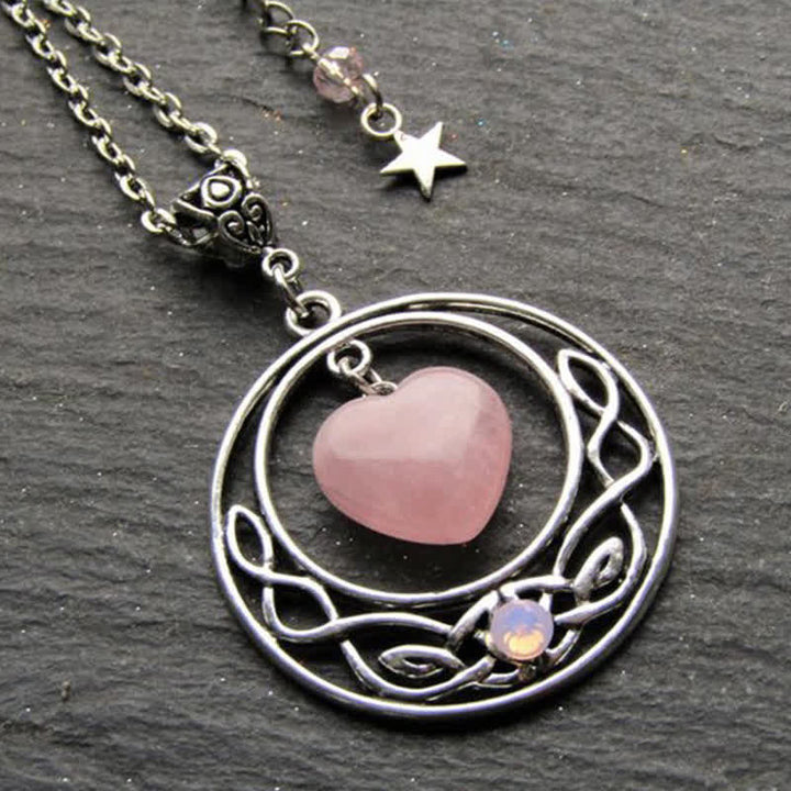 Olivenorma Bohemia Rose Quartz Heart Moon Star Necklace - image 3