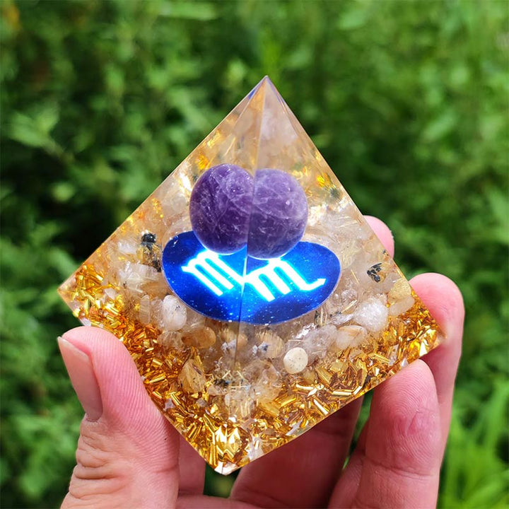 Olivenorma Amethyst with Clear Quartz Scorpio Zodiac Orgone Pyramid - image 2