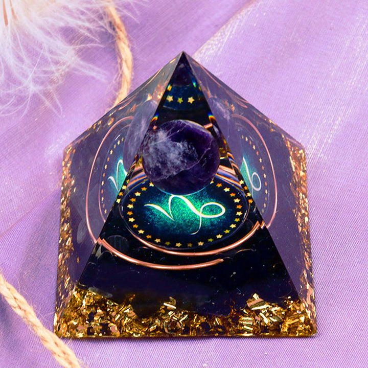 Olivenorma Amethyst Sphere With Obsidian Zodiac Capricorn Orgone Pyramid - image 1