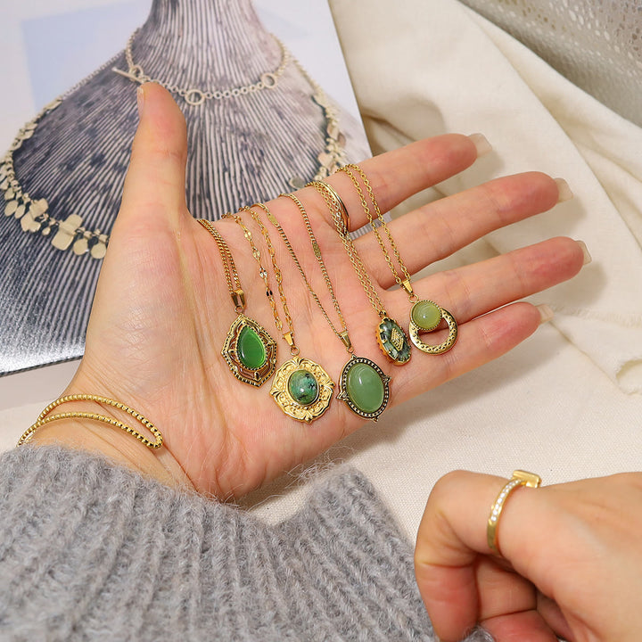 Olivenorma Oval African Turquoise Green Pendant Necklace - image 14