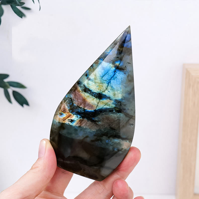 Olivenorma Natural Crystal Flame Shaped Ornaments Gemstone Decoration - Labradorite - Approx 300-400g - image 29