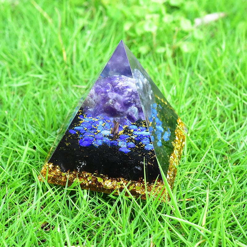 Olivenorma Amethyst Obsidian Lapis Lazuli Tree Of Life Orgone Pyramid - 8*8cm - YES PLEASE $8 - image 1