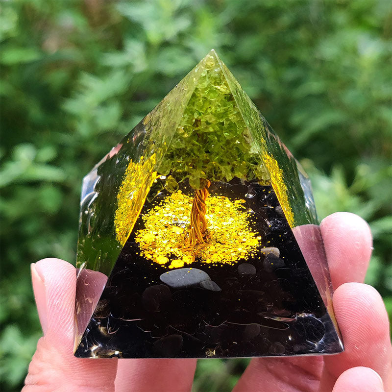 Olivenorma Obsidian with Peridot Tree Of Life Orgone Pyramid - image 1