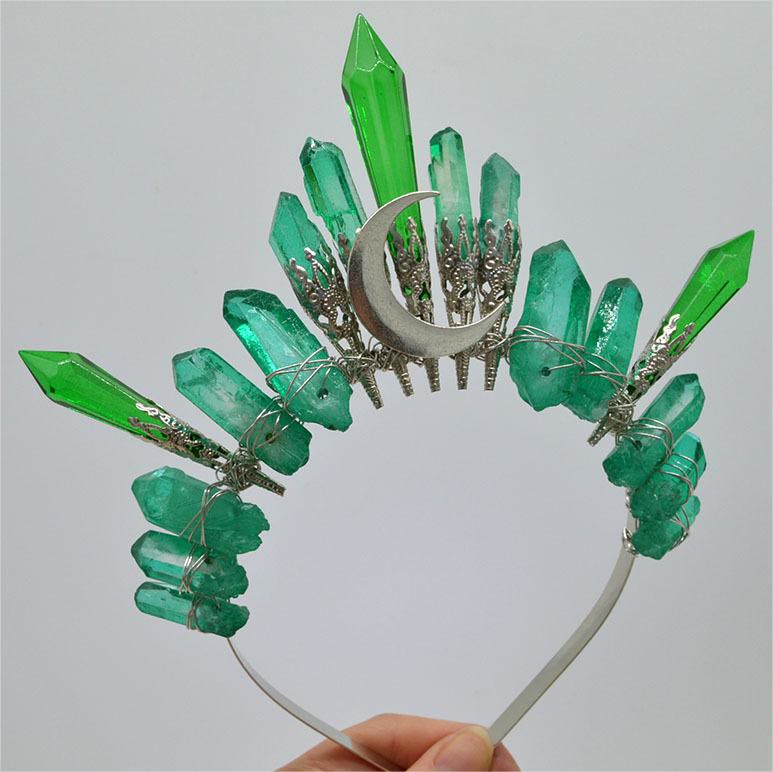 Olivenorma Handmade Moon Natural Crystal Crown - Green Fluorite - image 11