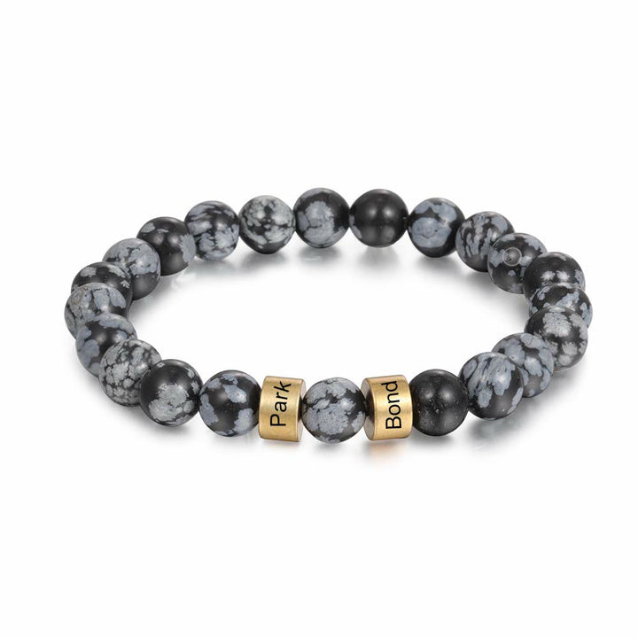 Olivenorma Natural Stone Engraving Personalized Beads Men Bracelet - Snowflake Obsidian - Golden - 5th Engraving - image 16