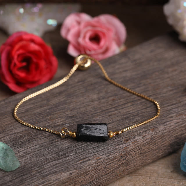 Olivenorma Natural Crystal Prismatic Stone String Metal Chain Bracelet - Black Tourmaline - image 10
