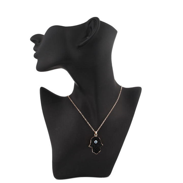 Olivenorma Hamsa Evil Eye Obsidian Clear Crystal Necklace - image 1