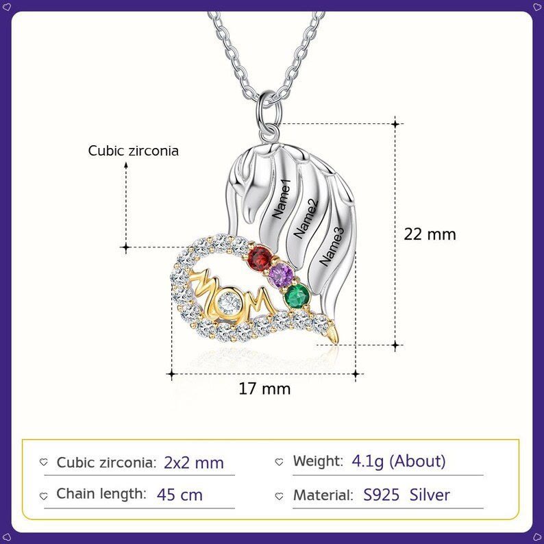 Olivenorma Mothers Birthstones Half Diamond Heart Necklace - image 9