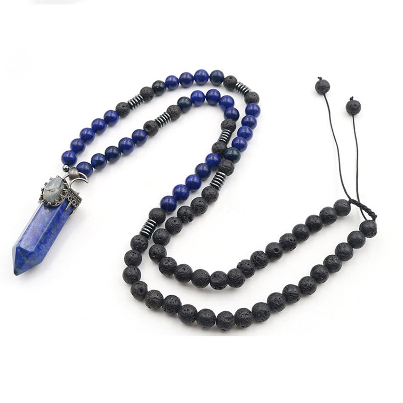 Olivenorma Natural Crystal Hexagon Prism Pendant Mala Necklace - Lapis Lazuli - image 11