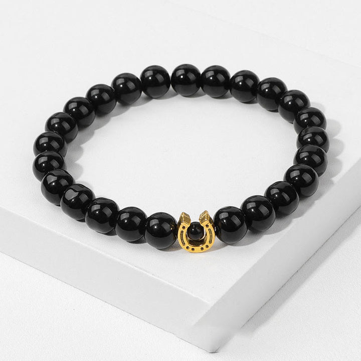 Olivenorma 8mm Natural Stone Beaded Horse Shoe Pendant Bracelet - image 16