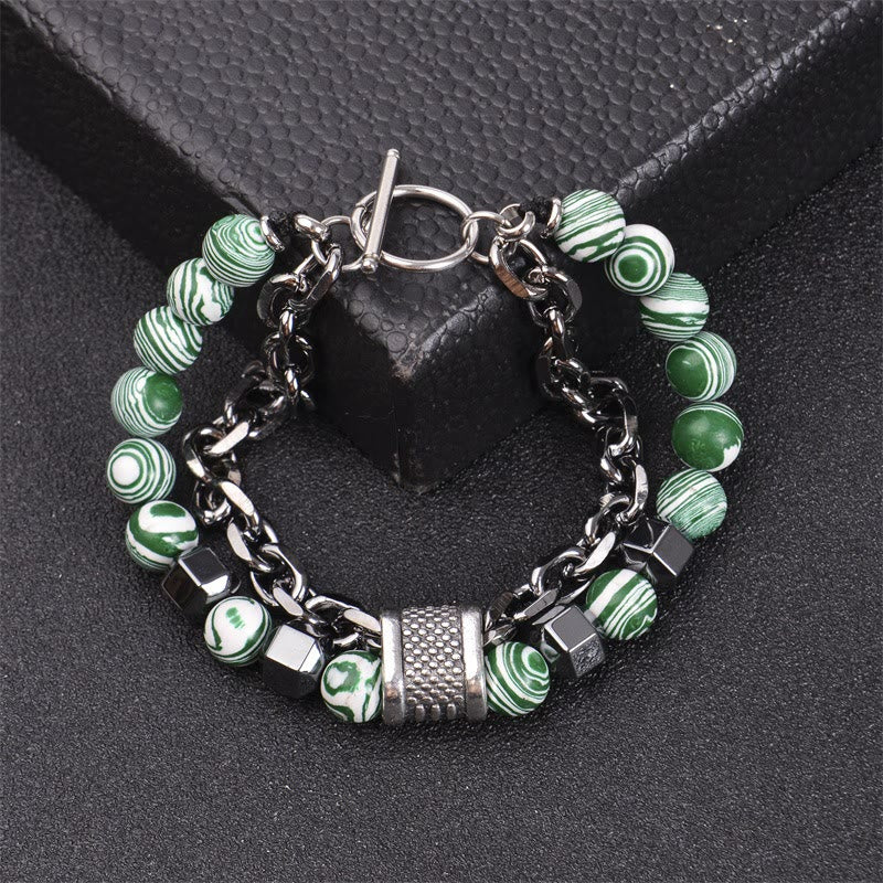 Olivenorma 8mm Malachite Stone Titanium Chain Bracelet - Light Green - image 0