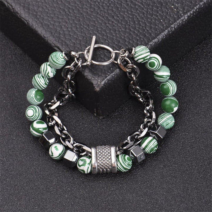 Olivenorma 8mm Malachite Stone Titanium Chain Bracelet - Light Green - image 0