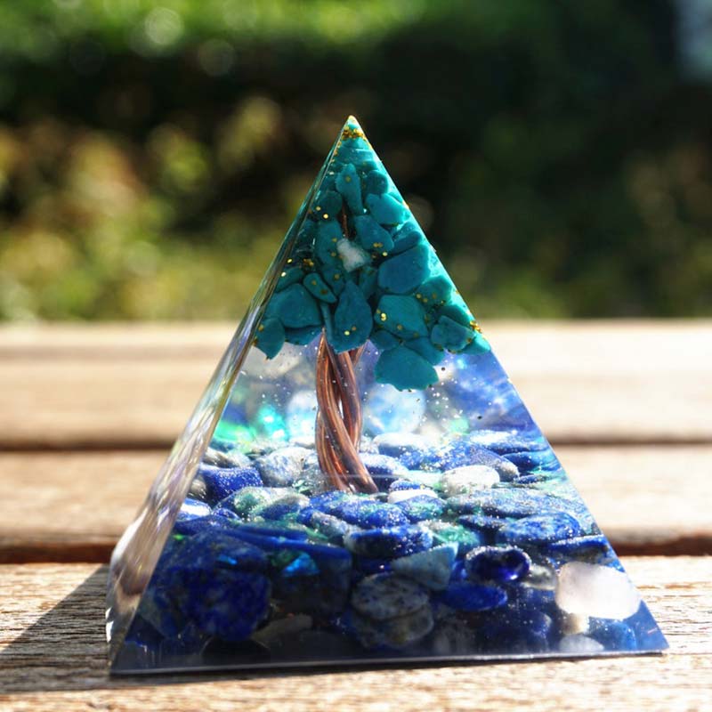 Olivenorma Lapis Lazuli With Turquoise Tree Of Life Orgone Pyramid - image 6
