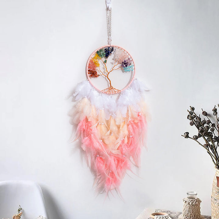 Olivenorma Crystal Tree of Life Pink Feather Dream Catcher - Chakra& Tree of Life - image 20