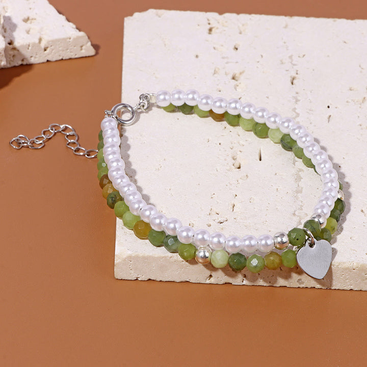 Olivenorma Faceted Stone Pearl Heart Charm Double Layer Bracelet - image 14