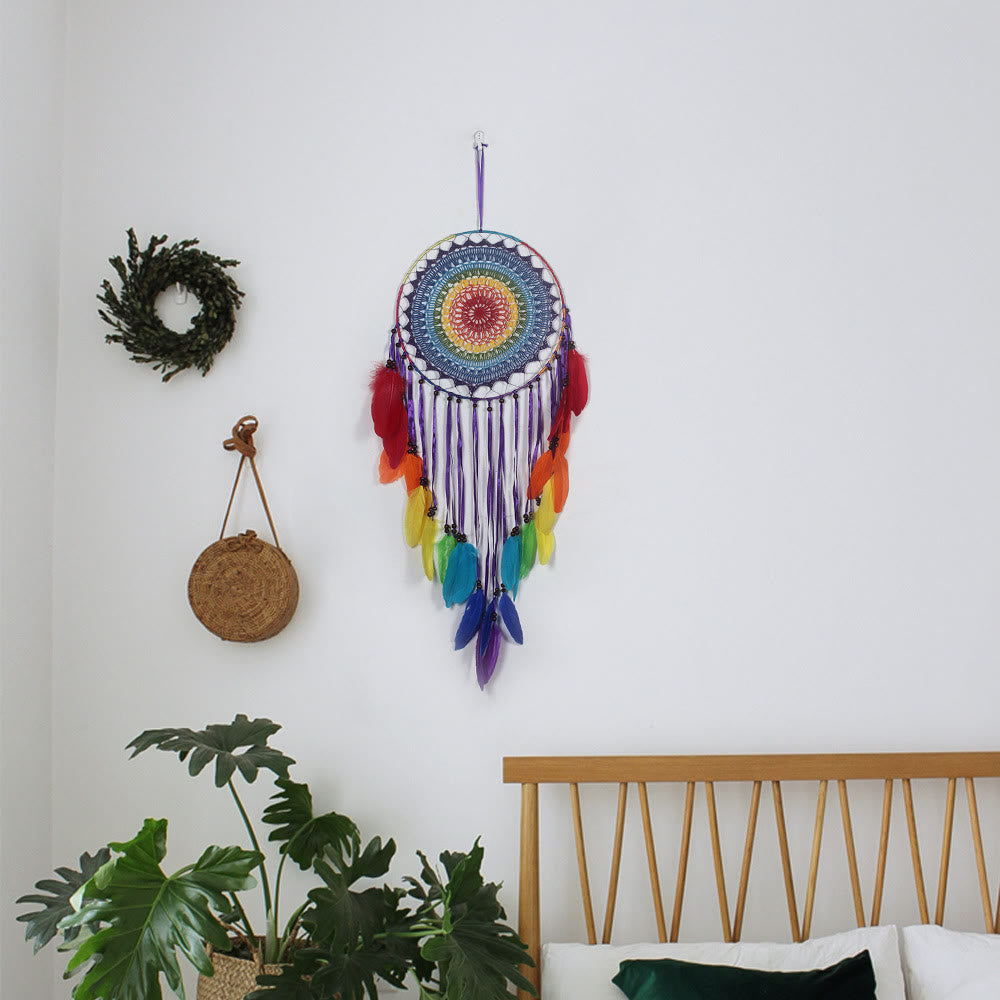 Olivenorma Rainbow Feather Beaded Black Onyx Dream Catcher - image 3