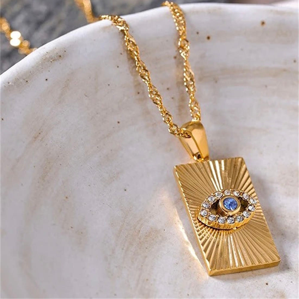 Olivenorma Blue Topaz White Zircon Evil Eye Necklace - image 3
