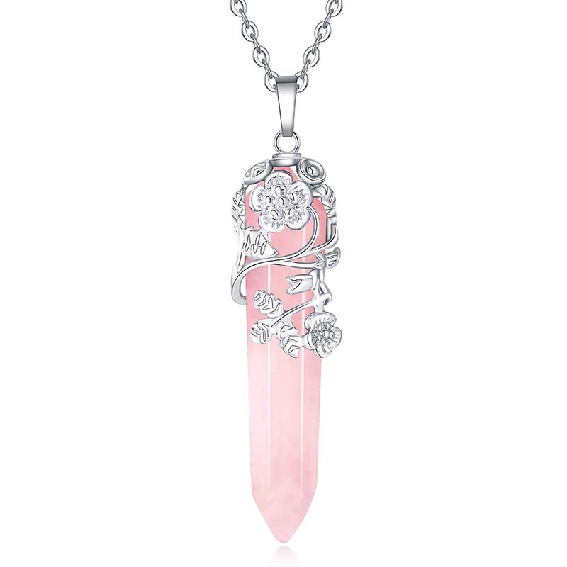 Olivenorma Natural Crystal Hexagonal Column Necklace - Rose Quartz - image 10