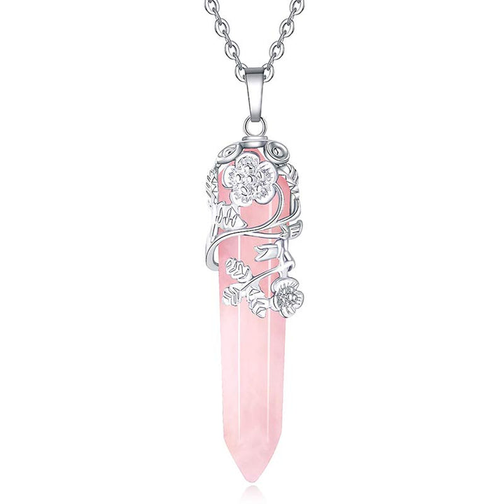 Olivenorma Natural Crystal Hexagonal Column Necklace - Rose Quartz - image 10