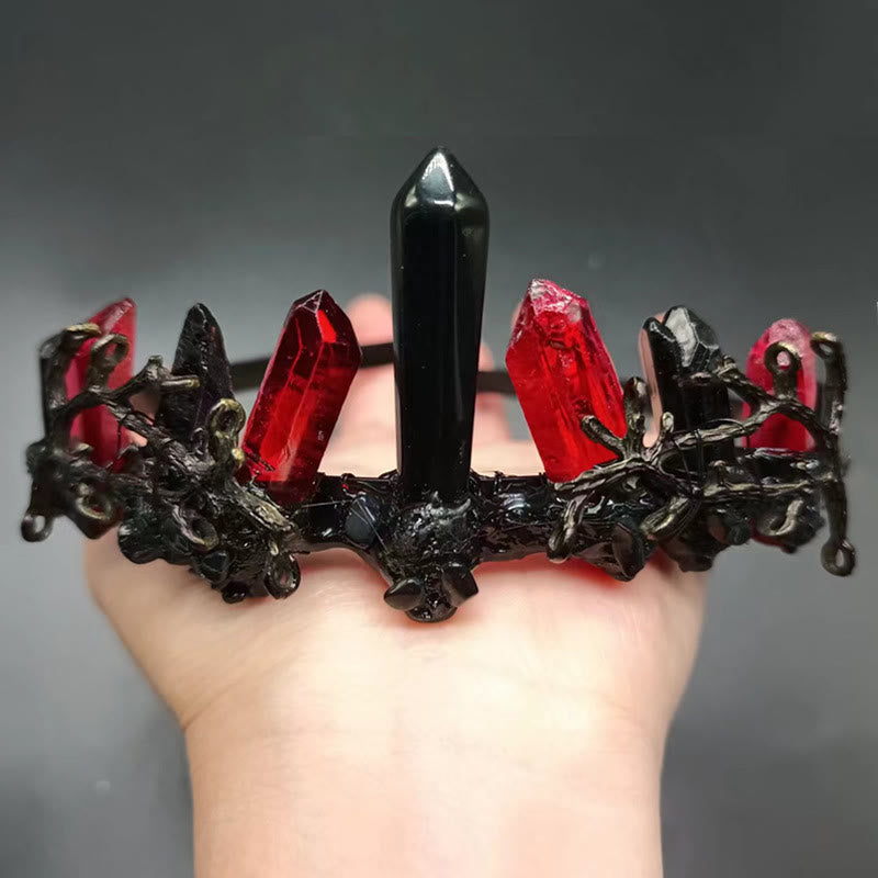 Olivenorma Natural Red Quartz Obsidian Column Crown Headband - image 3