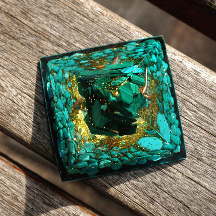  Olivenorma Malachite with Turquoise Tree Of Life Orgone Pyramid - image 4