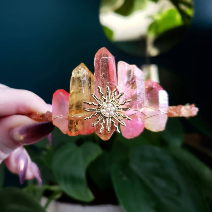Olivenorma Pink Crystal Sun Stone Festival Boho Crystal Crown - image 4