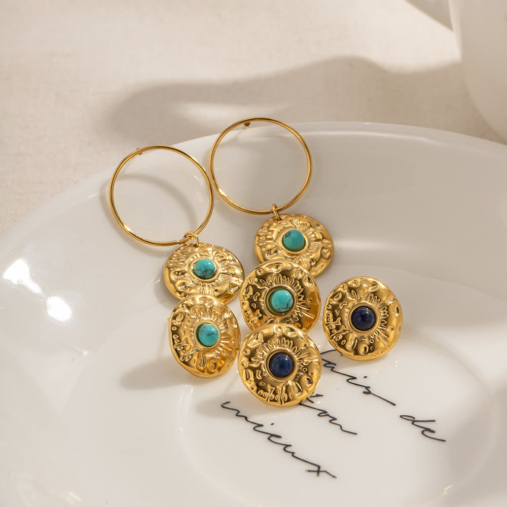 Olivenorma Turquoise Sodalite Gold Titanium Steel Earrings - image 0