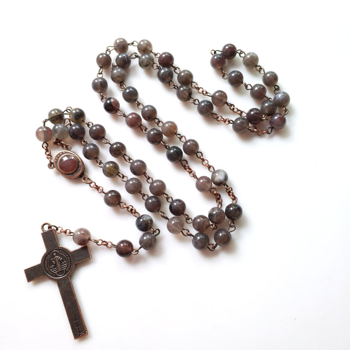 Olivenorma Brown Acrylic Ball Cross Rosary Necklace - image 2