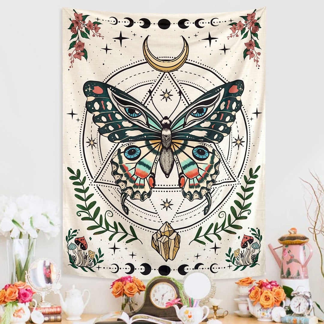 Olivenorma Boho Butterfly Moth Flower Moon Phase Tapestry - image 1