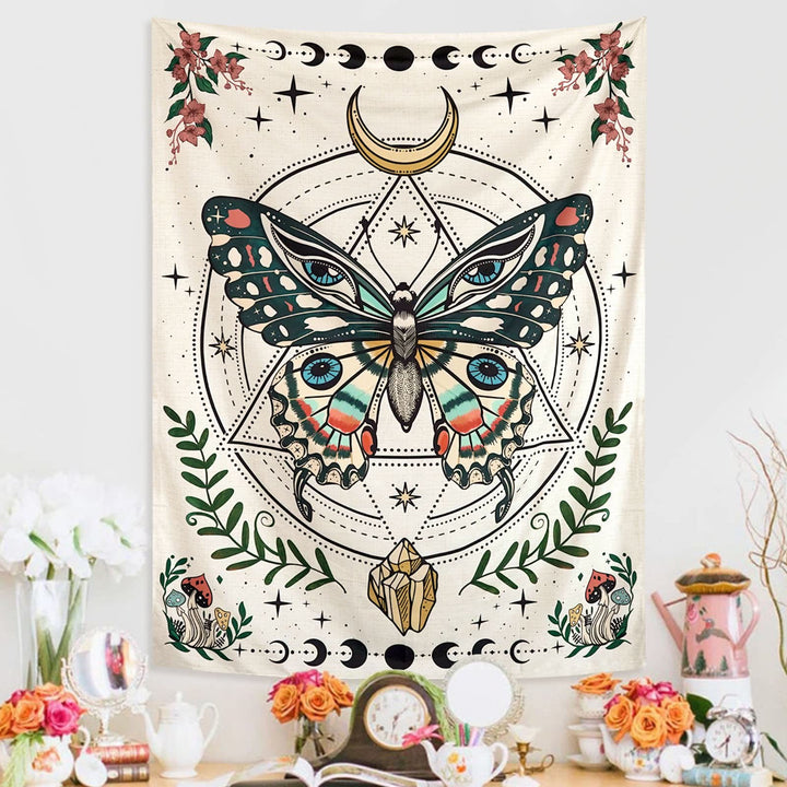 Olivenorma Boho Butterfly Moth Flower Moon Phase Tapestry - image 1