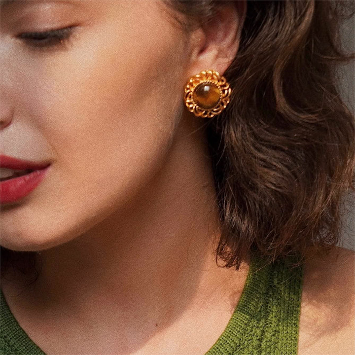 Olivenorma Tiger Eye Sunflower Gold Earrings - image 3