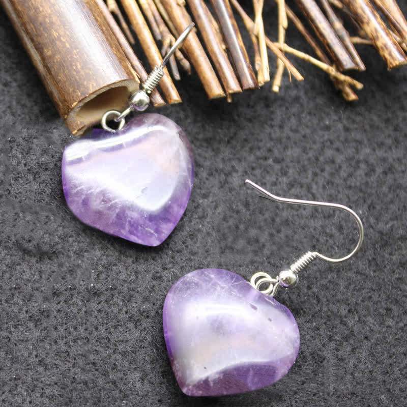 Natural Crystal Heart Healing Earrings - Amethyst - image 14