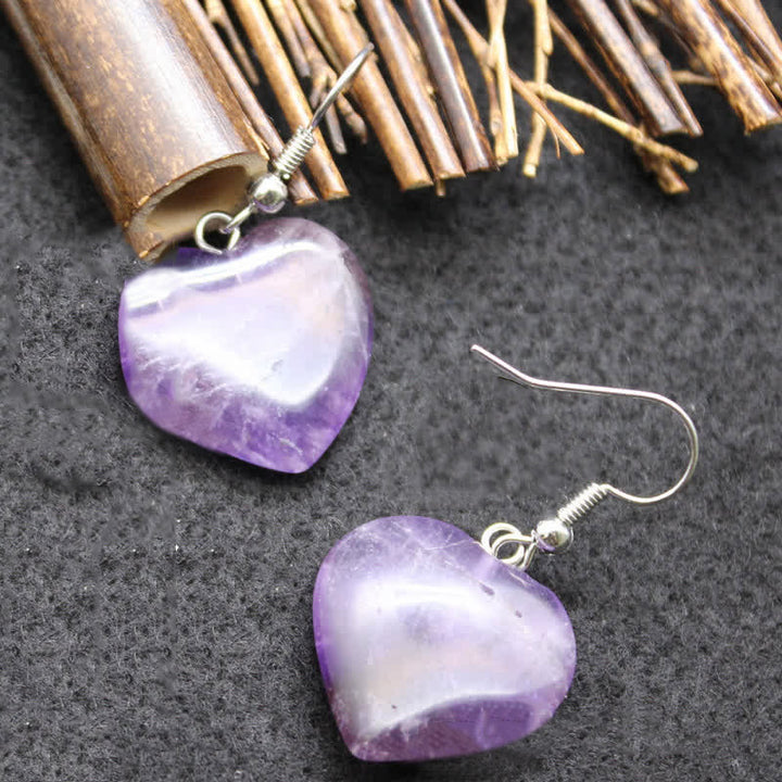 Natural Crystal Heart Healing Earrings - Amethyst - image 14