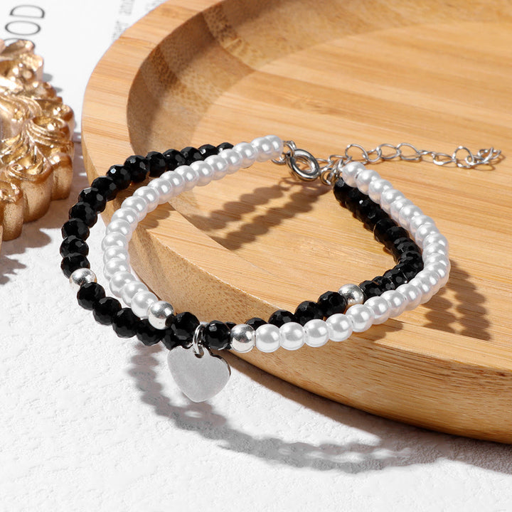 Olivenorma Faceted Stone Pearl Heart Charm Double Layer Bracelet - image 7