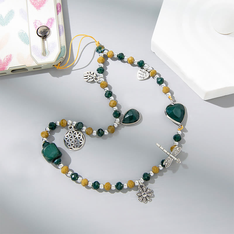 Olivenorma Crystal Pearl Drop Heart Shape Phone Strap - Moss Agate - image 10