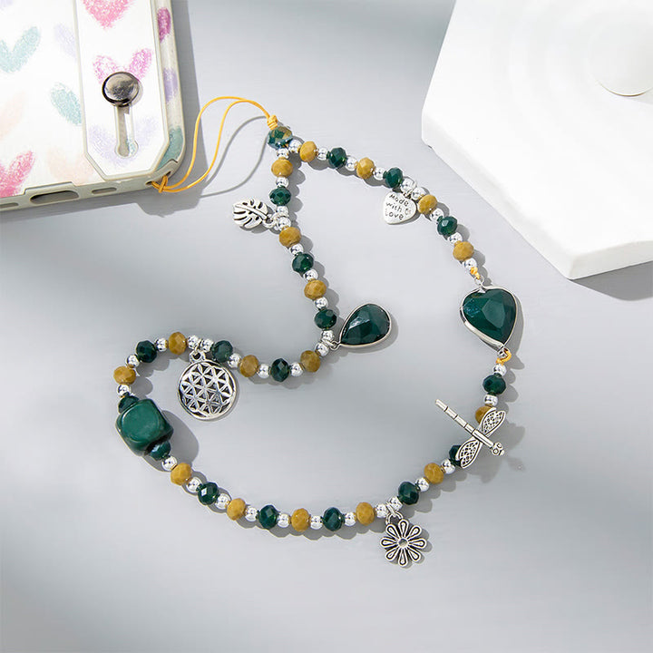 Olivenorma Crystal Pearl Drop Heart Shape Phone Strap - Moss Agate - image 10