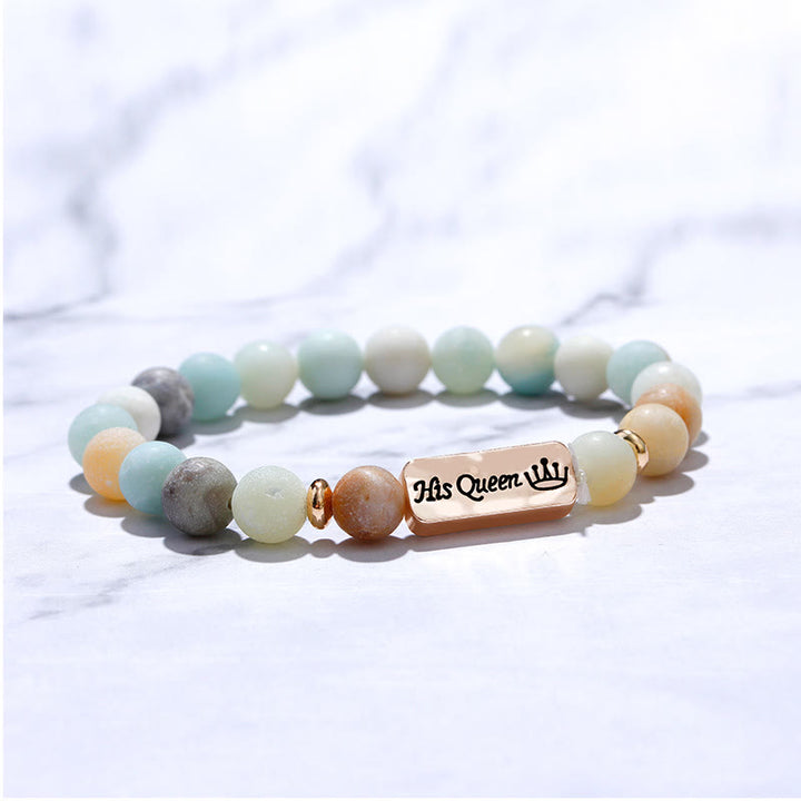 Olivenorma Natural Gemstone Her King /His Queen 2 Piece Engraving Bracelet - image 2
