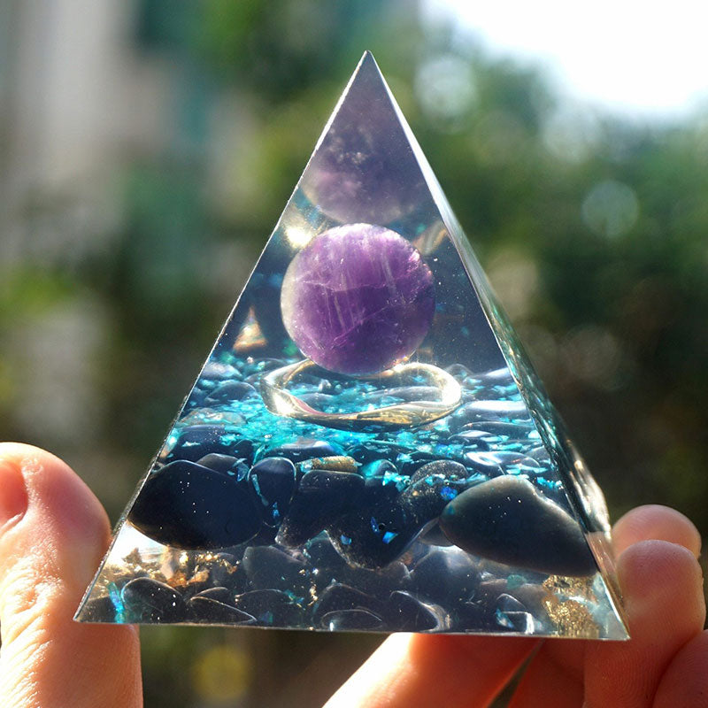 Olivenorma Amethyst Crystal Sphere with Obsidian Orgone Pyramid - 6*6cm - YES PLEASE $8 - YES PLEASE $12 - image 0