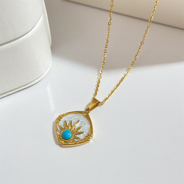 Olivenorma Turquoise Sun Pendant 18k Gold Plated Necklace - image 1