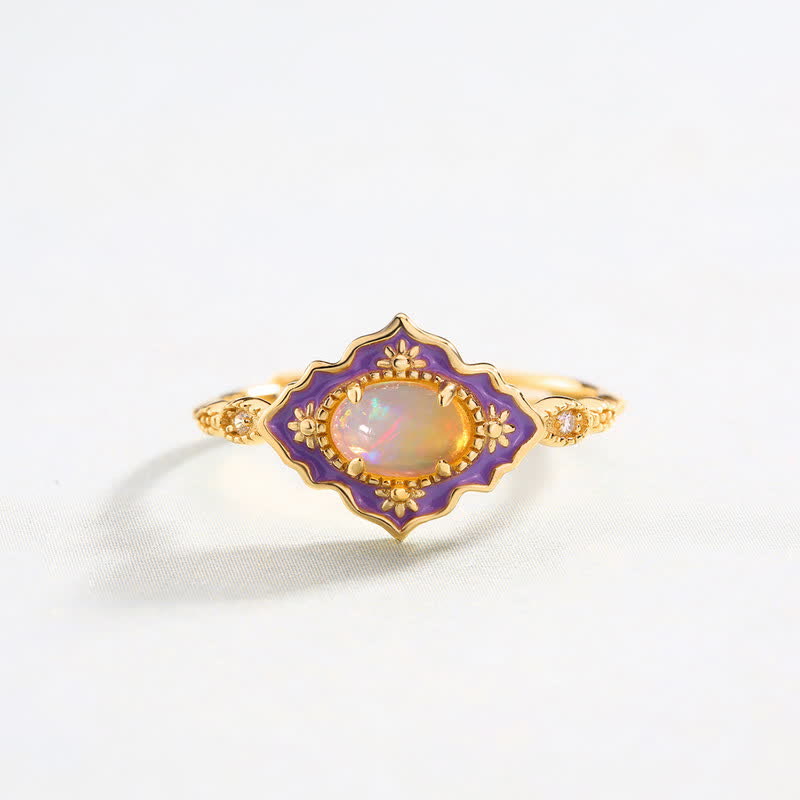 Olivenorma Opal Vintage Open Adjustable Enamel Gold Ring - image 1
